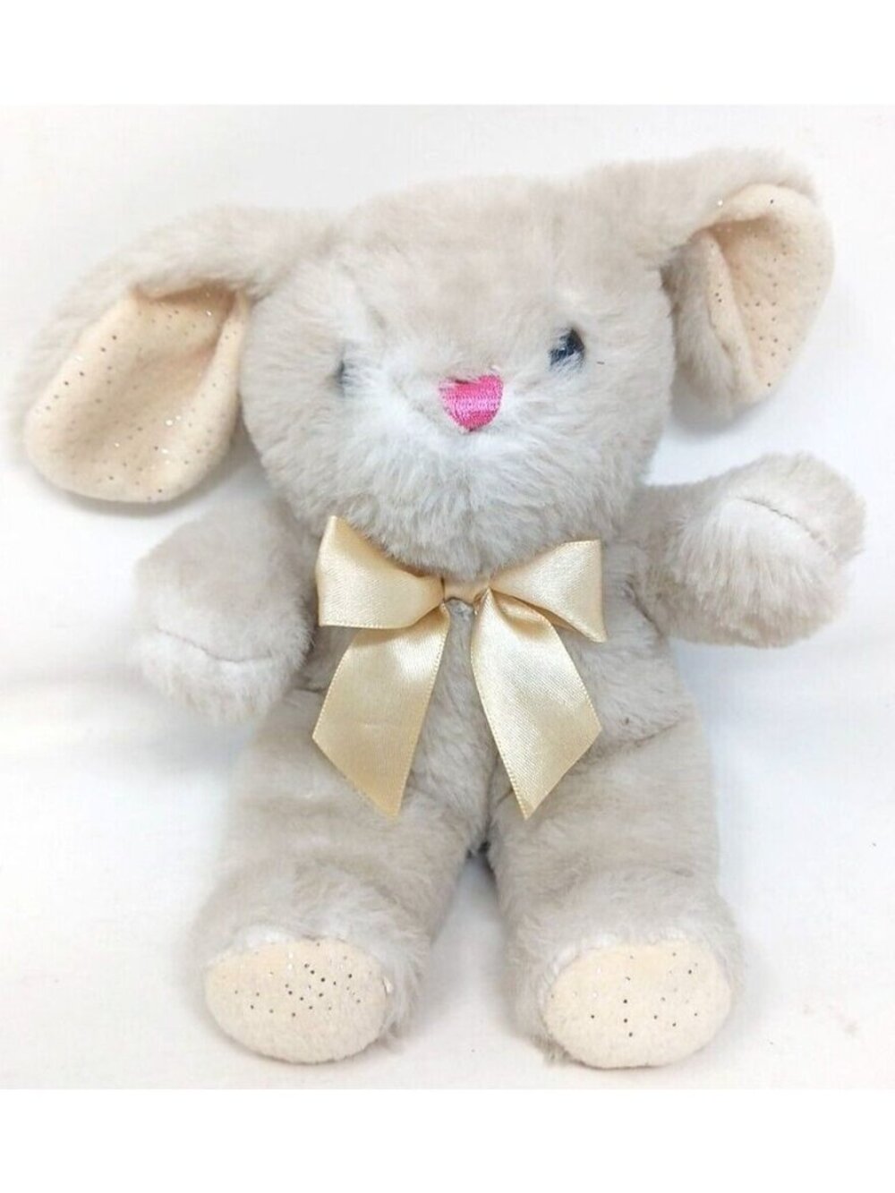 Walmart Plush Bunny Toy w/ Bow Beige 10" Soft Cuddly Stuffed Animal #D-22
